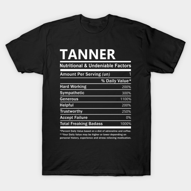 Tanner Name T Shirt - Tanner Nutritional and Undeniable Name Factors Gift Item Tee T-Shirt by nikitak4um